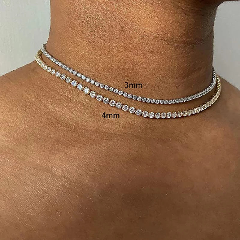 Chain Necklace For Women Luxury Cubic Zircon Crystal Short Hiphop