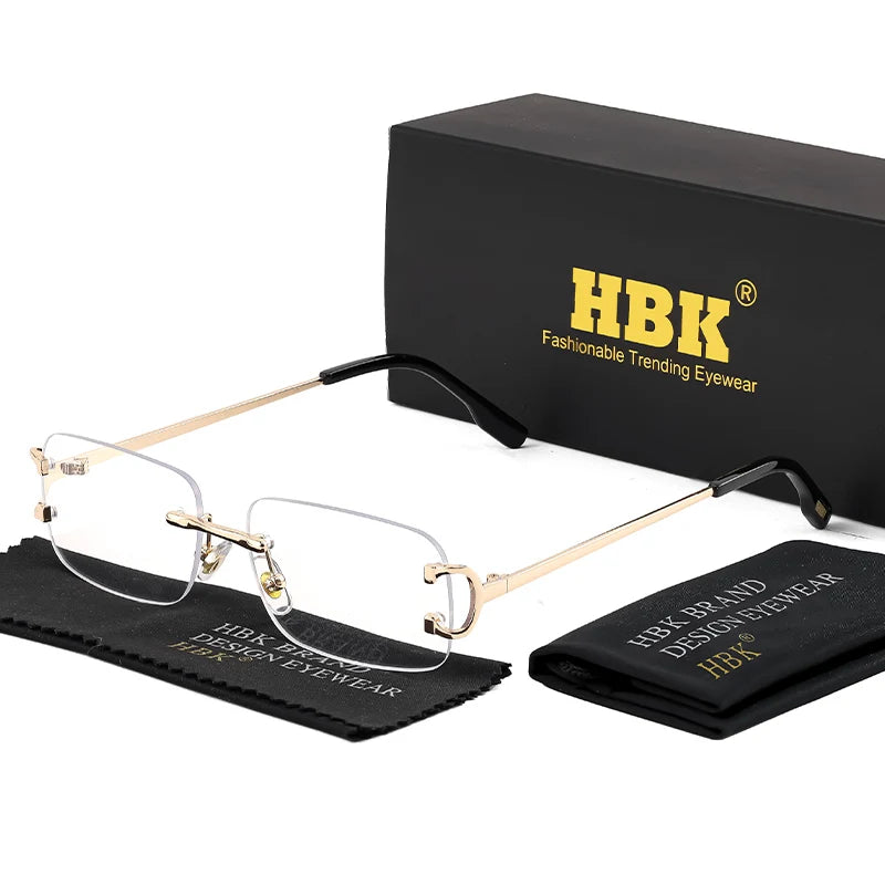 Rimless Sunglasses For Women Men Small Square Gold Frame
