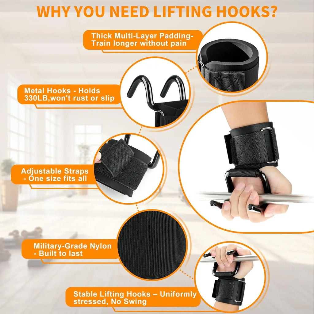 1 Pair Lifting Hooks & Padded Wrist Straps