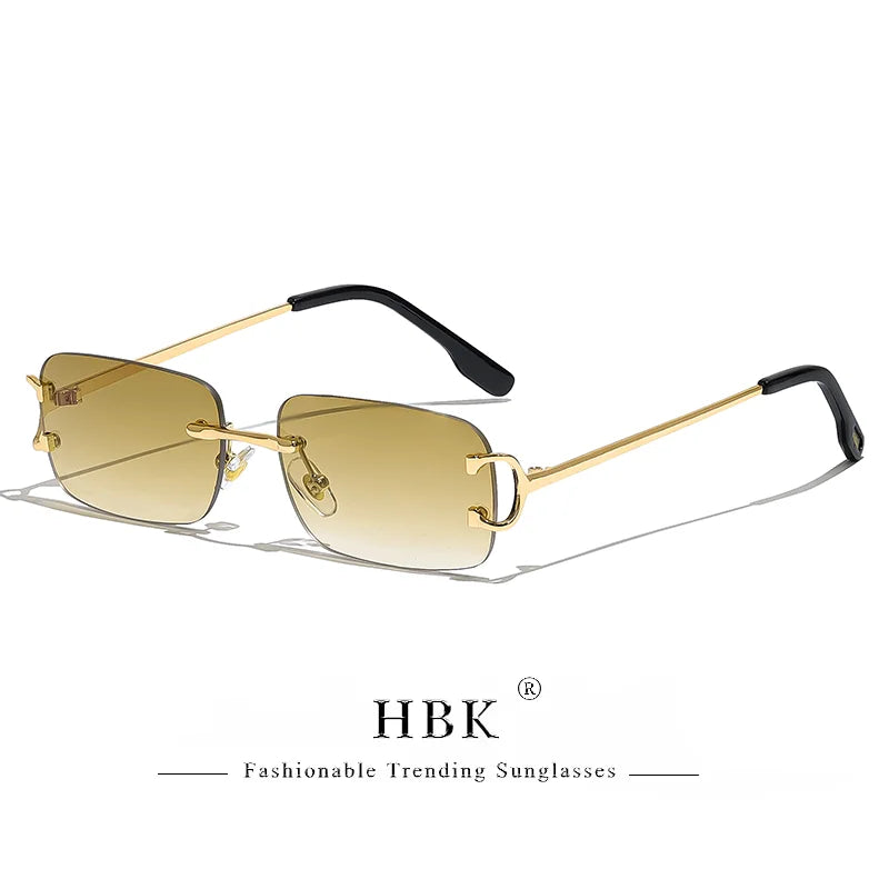 Rimless Sunglasses For Women Men Small Square Gold Frame