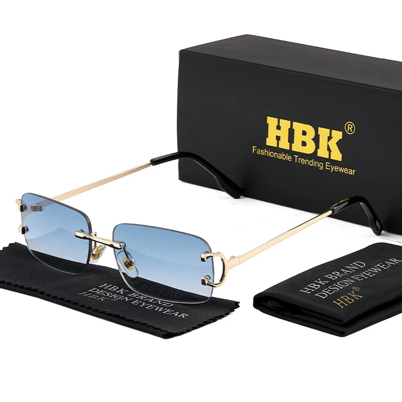 Rimless Sunglasses For Women Men Small Square Gold Frame