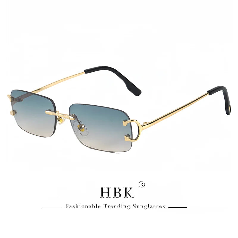 Rimless Sunglasses For Women Men Small Square Gold Frame