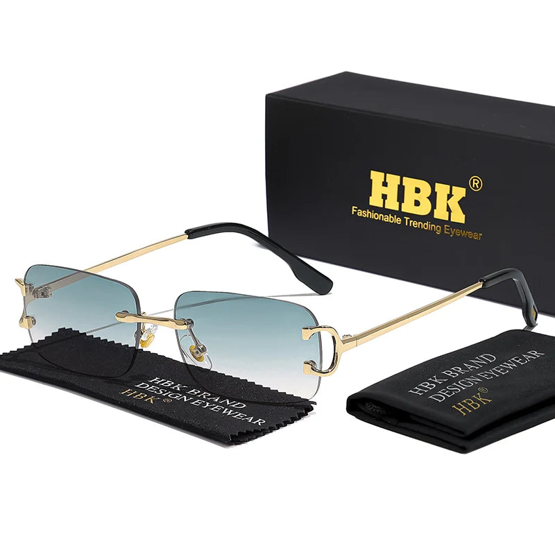 Rimless Sunglasses For Women Men Small Square Gold Frame