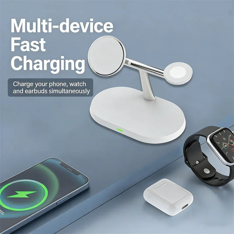 3 in 1 Magnetic Wireless Charger Stand for Magsafe iPhone 16/15/14/13/12 Apple Watch 8/7 & Airpods pro Fast Charging Station