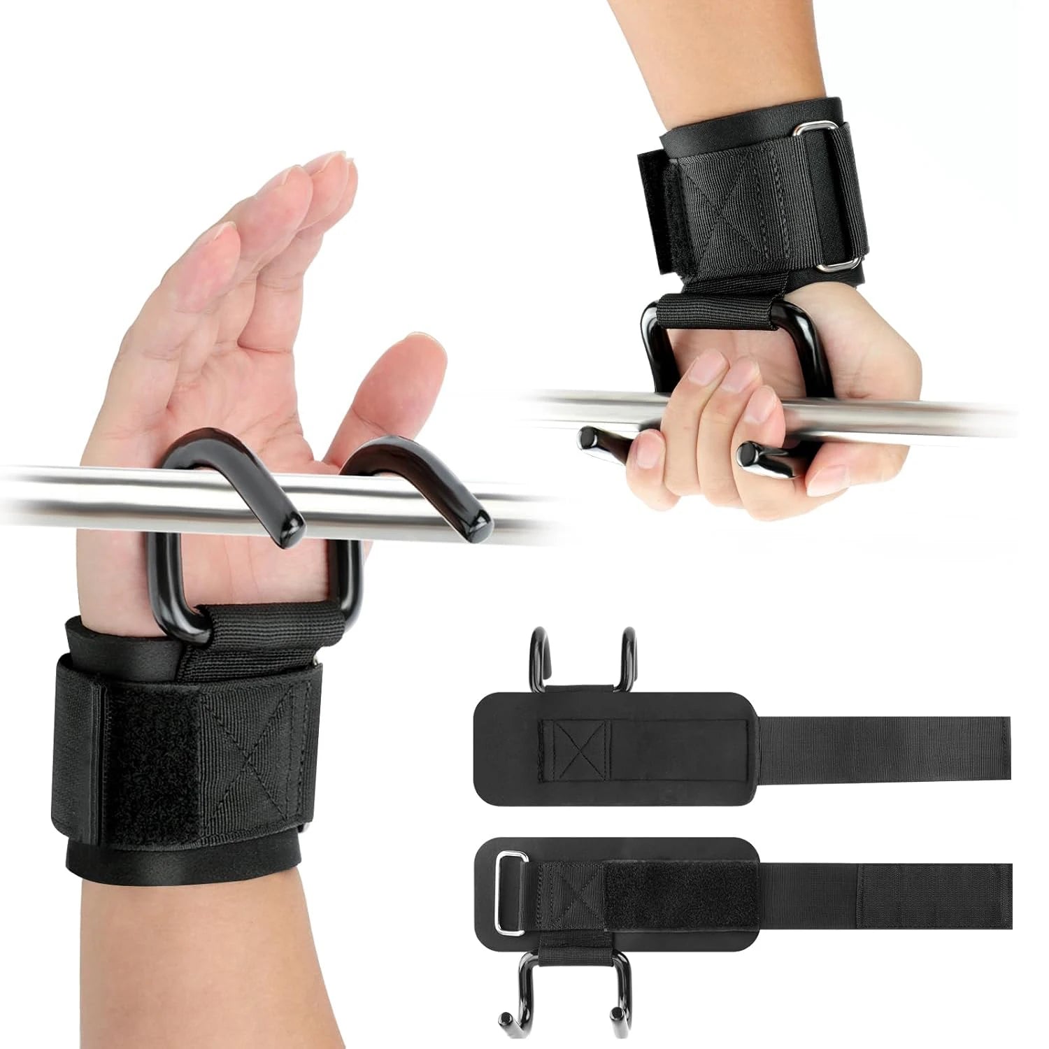 1 Pair Lifting Hooks & Padded Wrist Straps