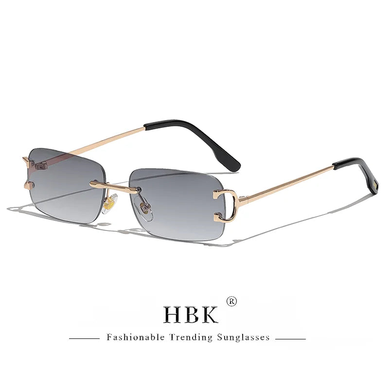 Rimless Sunglasses For Women Men Small Square Gold Frame
