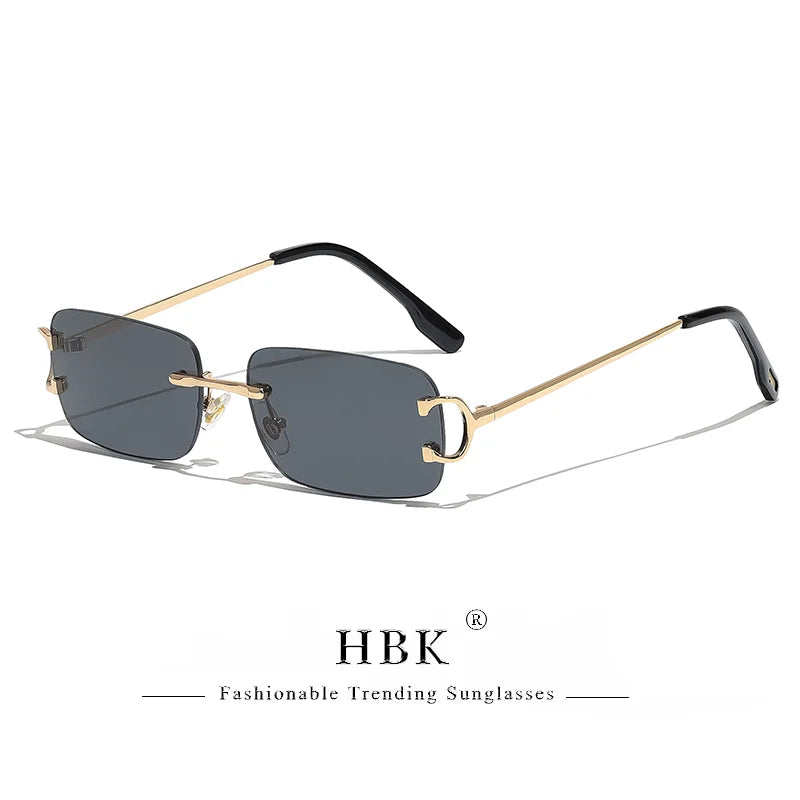 Rimless Sunglasses For Women Men Small Square Gold Frame