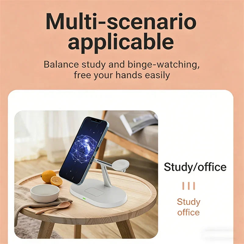 3 in 1 Magnetic Wireless Charger Stand for Magsafe iPhone 16/15/14/13/12 Apple Watch 8/7 & Airpods pro Fast Charging Station