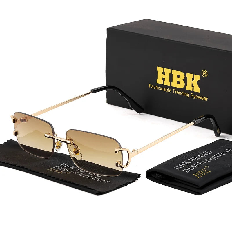 Rimless Sunglasses For Women Men Small Square Gold Frame