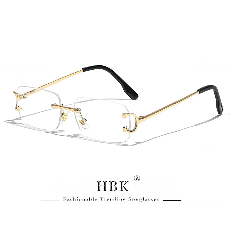 Rimless Sunglasses For Women Men Small Square Gold Frame