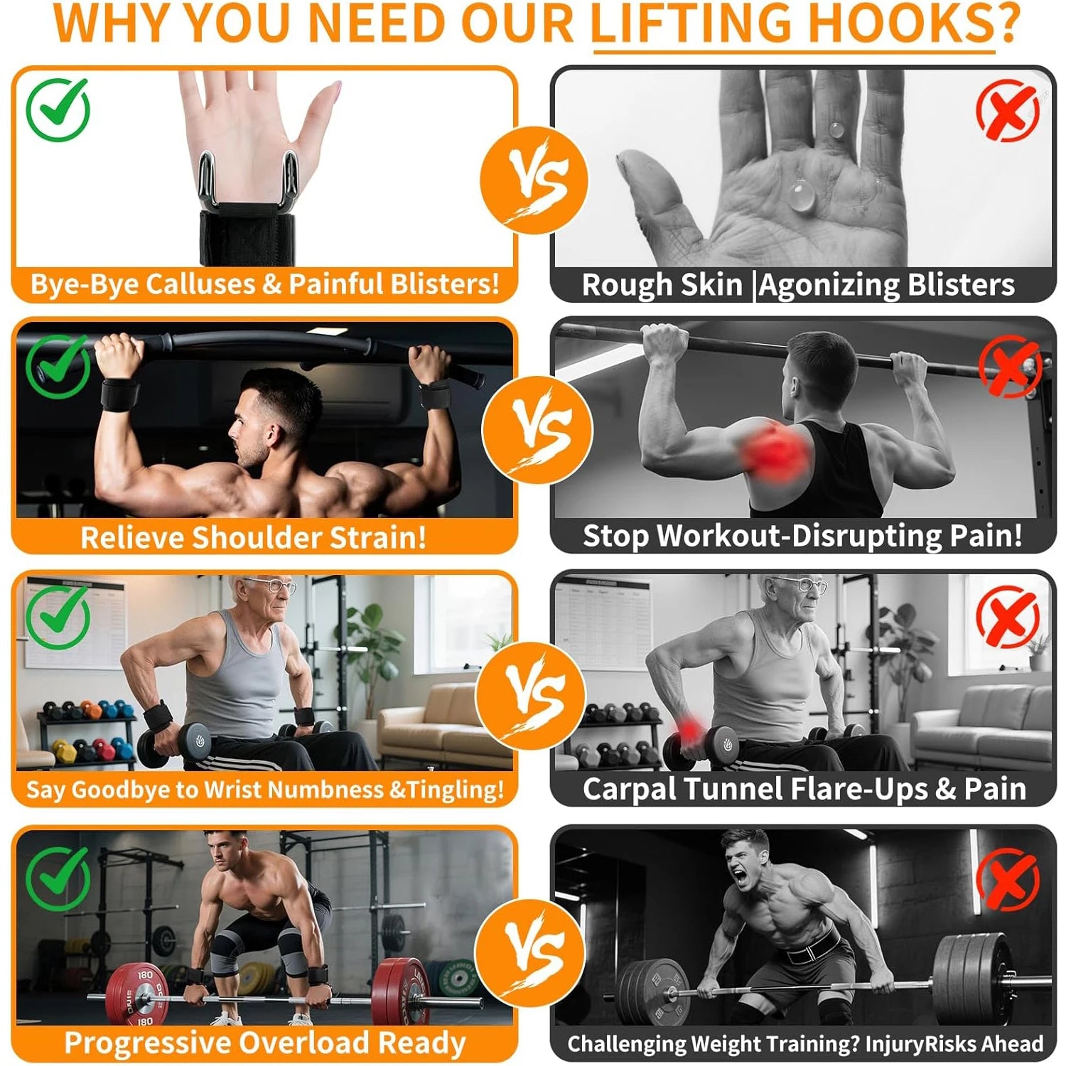 1 Pair Lifting Hooks & Padded Wrist Straps