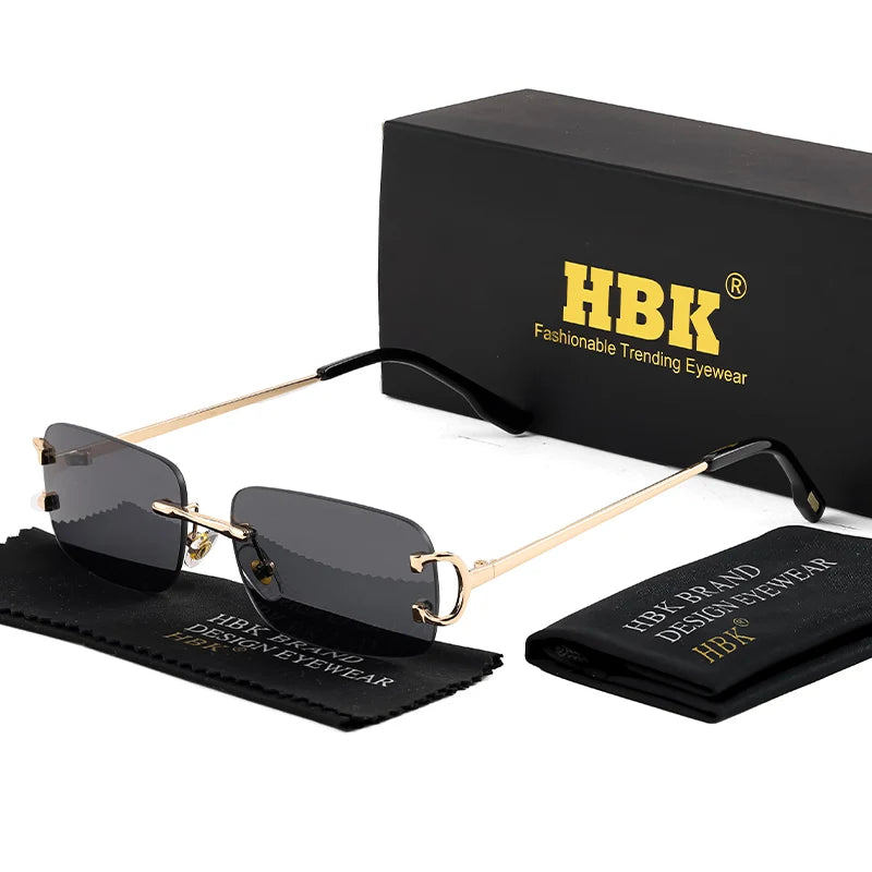 Rimless Sunglasses For Women Men Small Square Gold Frame