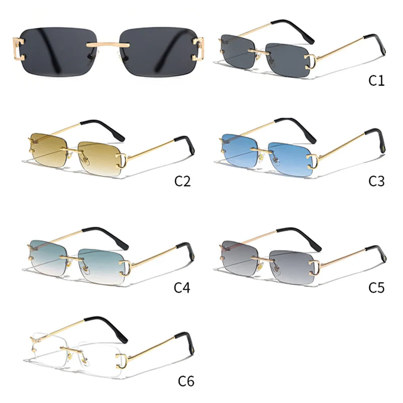 Rimless Sunglasses For Women Men Small Square Gold Frame