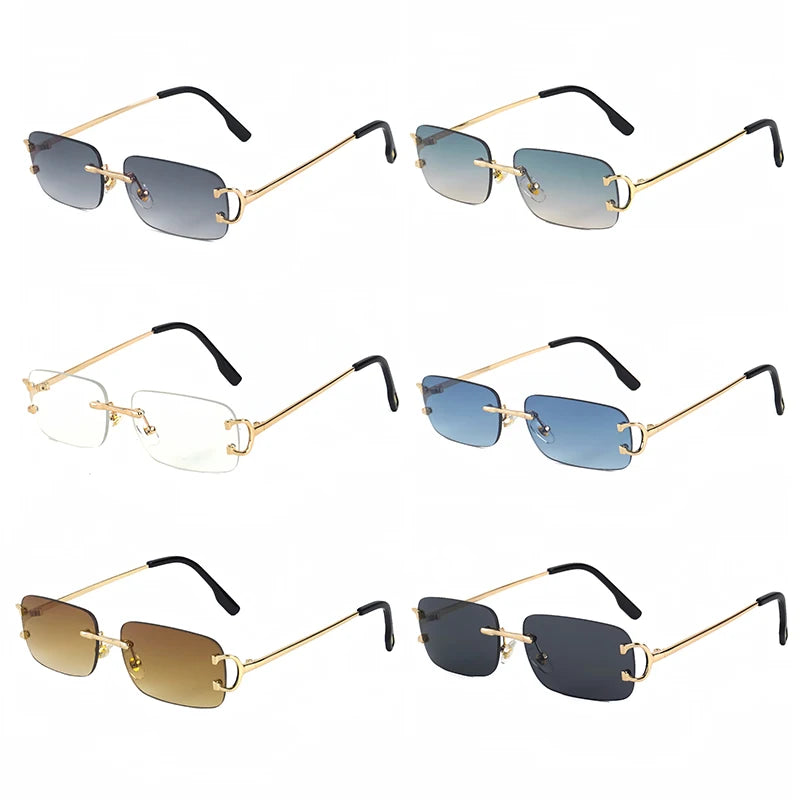 Rimless Sunglasses For Women Men Small Square Gold Frame