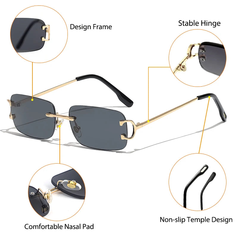 Rimless Sunglasses For Women Men Small Square Gold Frame