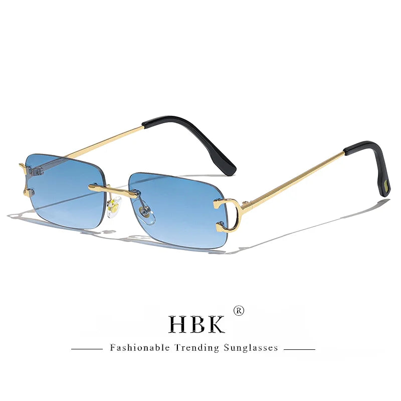 Rimless Sunglasses For Women Men Small Square Gold Frame