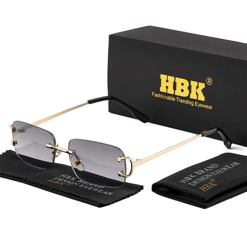 Rimless Sunglasses For Women Men Small Square Gold Frame