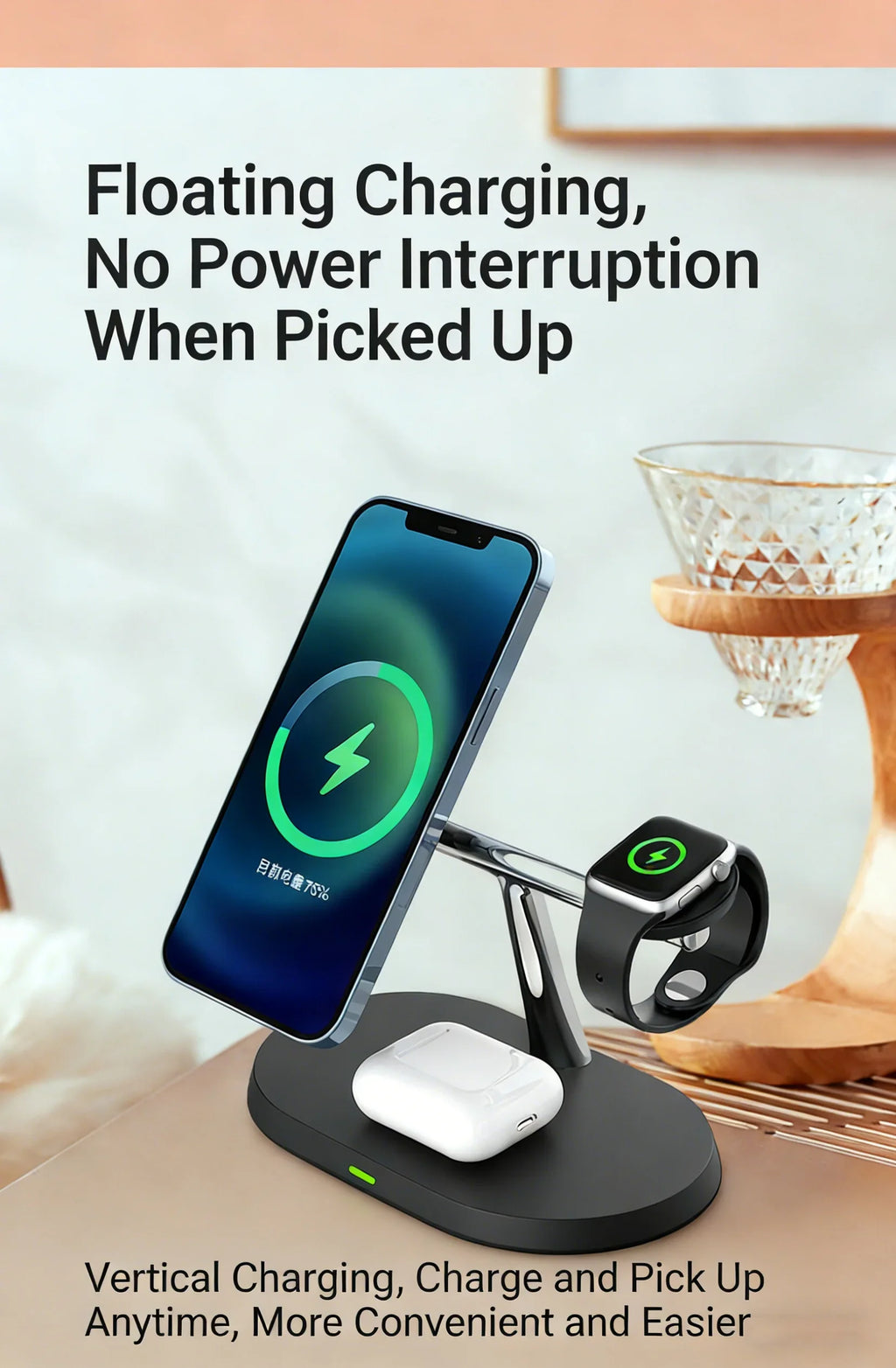 3 in 1 Magnetic Wireless Charger Stand for Magsafe iPhone 16/15/14/13/12 Apple Watch 8/7 & Airpods pro Fast Charging Station