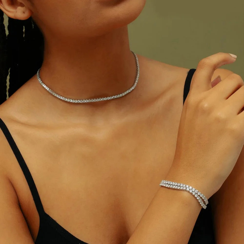Chain Necklace For Women Luxury Cubic Zircon Crystal Short Hiphop