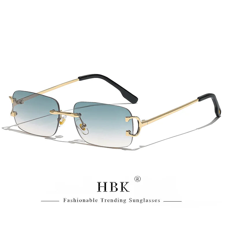 Rimless Sunglasses For Women Men Small Square Gold Frame