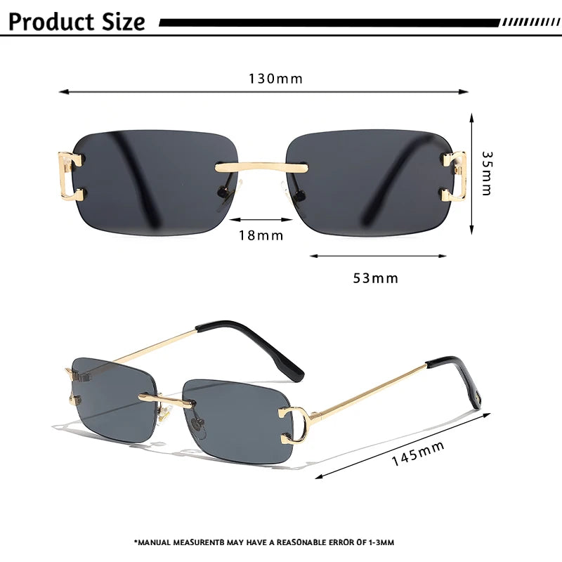 Rimless Sunglasses For Women Men Small Square Gold Frame