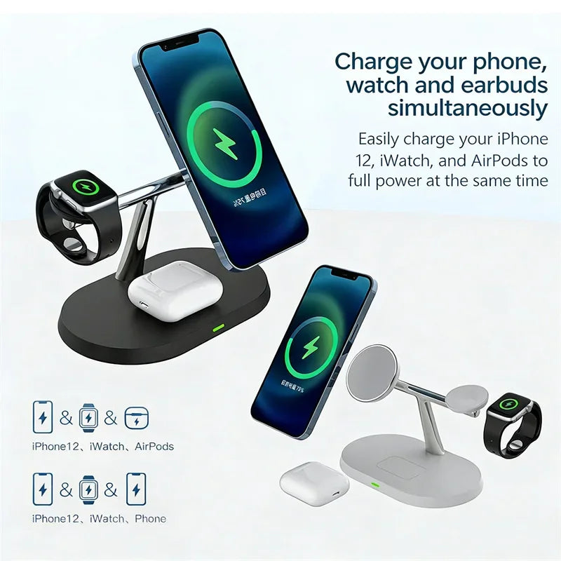 3 in 1 Magnetic Wireless Charger Stand for Magsafe iPhone 16/15/14/13/12 Apple Watch 8/7 & Airpods pro Fast Charging Station