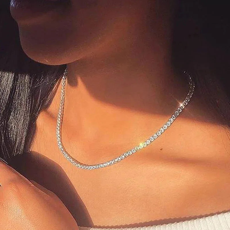 Chain Necklace For Women Luxury Cubic Zircon Crystal Short Hiphop